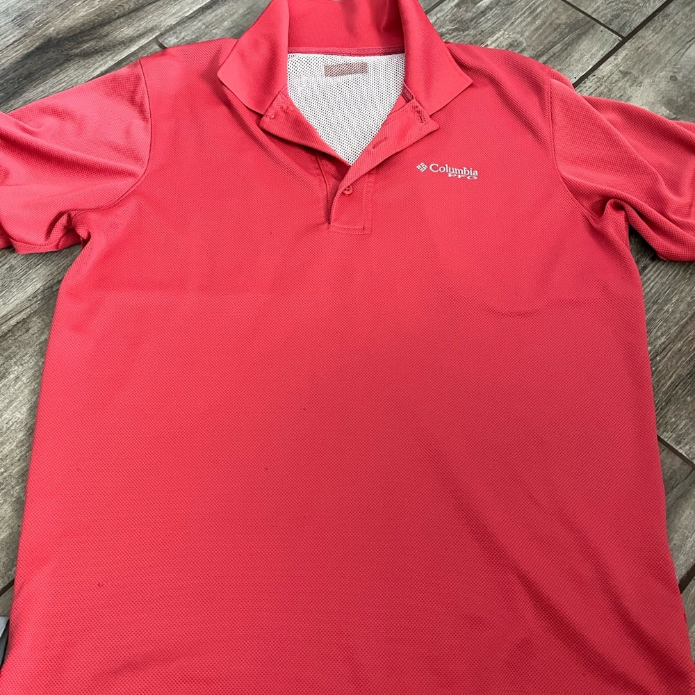 Columbia PFG Short Sleeve Golf Polo Shirt coral Size M